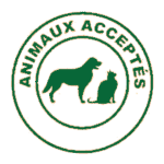 Pet-friendly symbol for Chambres et table d'hôtes Bayeux, showing a dog and cat inside a circle with "Animaux Acceptés.